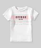 Guess Little Girls Short-Sleeve Foiled-Printed Embossed-Embroidered Logo T-Shirt