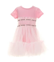 Guess Little Girl's 2T-7 Short Sleeve Mixed Fabric Stretch Jersey Dress