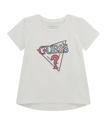 Guess Little Girls Short Sleeve Sequin-Embellished Embroidered Triangle-Shaped Motif T-Shirt