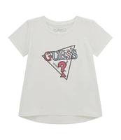 Guess Little Girls Short Sleeve Sequin-Embellished Embroidered Triangle-Shaped Motif T-Shirt