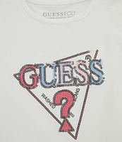 Guess Little Girls Short Sleeve Sequin-Embellished Embroidered Triangle-Shaped Motif T-Shirt