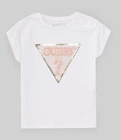 Guess Little Girls 2T-7 Short Sleeve Sequin #double;Guess#double; Logo T-Shirt