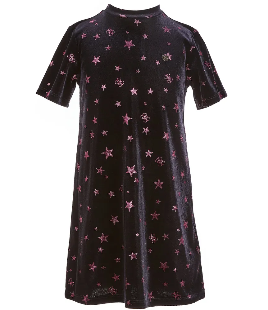 Guess Little Girls 2T-7 Short Sleeve Velour Star Print Dress