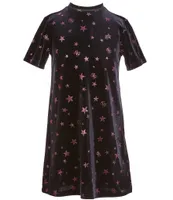 Guess Little Girls 2T-7 Short Sleeve Velour Star Print Dress