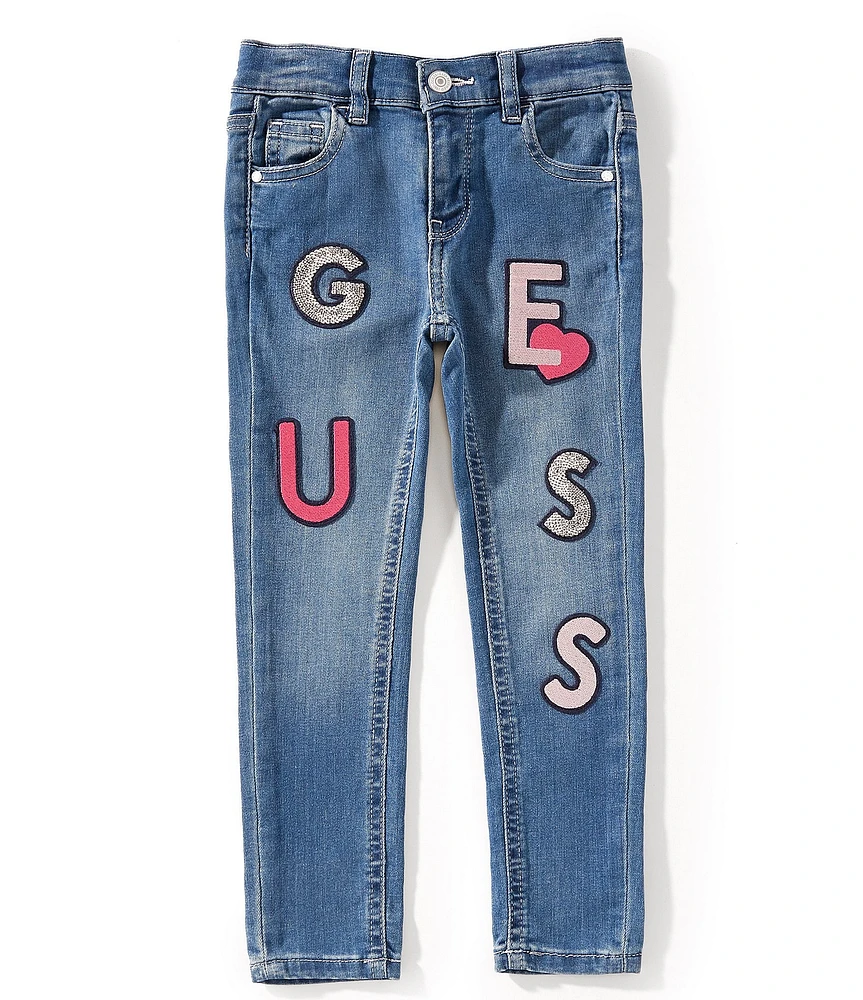 Guess Little Girls Skinny-Fit Sequin-Embellished-Embroidered Jeans