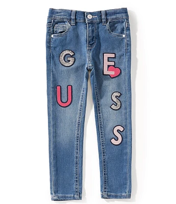 Guess Little Girls Skinny-Fit Sequin-Embellished-Embroidered Jeans