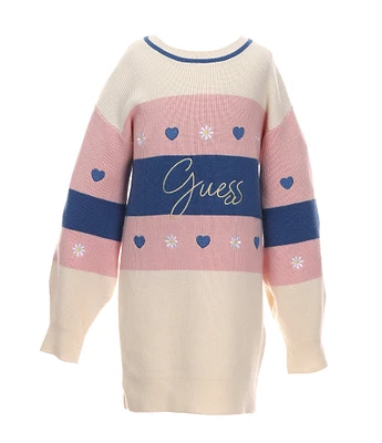 Guess Little Girls 2T-7 Striped/Heart Motif Sweater Dress