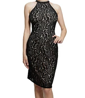 Guess Liza Paisley Printed Lace Halter-Neck Mini Dress