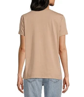 Guess Logo Detailed/Desert Flower Rhinestone Graphic Short Sleeve T-Shirt