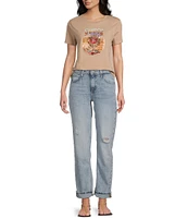 Guess Logo Detailed/Desert Flower Rhinestone Graphic Short Sleeve T-Shirt