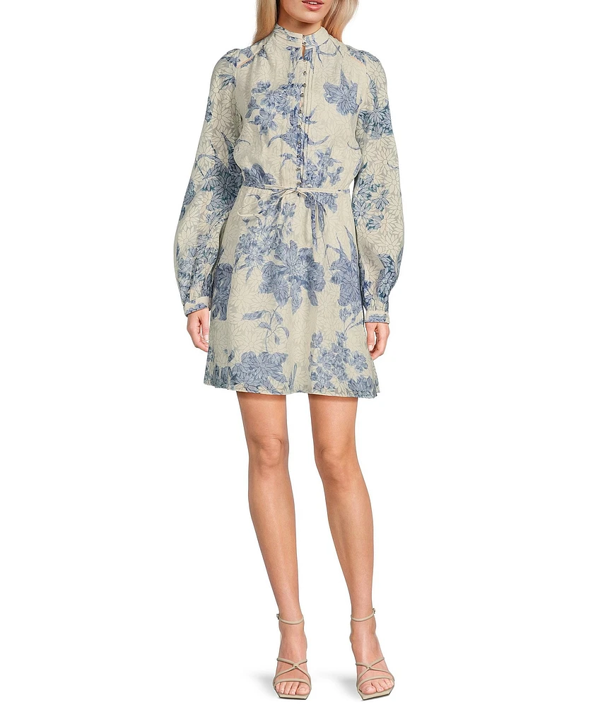 Guess Long Sleeve Adelaide Floral Flare Dress