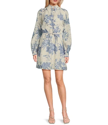 Guess Long Sleeve Adelaide Floral Flare Dress