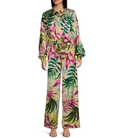Guess Coordinating Satin Tropical Print Long Sleeve Bowed Jun Shirt