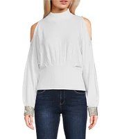 Guess Long Sleeve Cold Shoulder Bling-Cuff Sweater