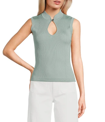 Guess Malia Mock Neck Sleeveless Ribbed Sweater Top
