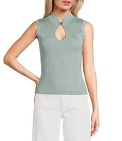 Guess Malia Mock Neck Sleeveless Ribbed Sweater Top