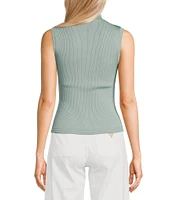 Guess Malia Mock Neck Sleeveless Ribbed Sweater Top