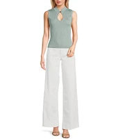 Guess Malia Mock Neck Sleeveless Ribbed Sweater Top