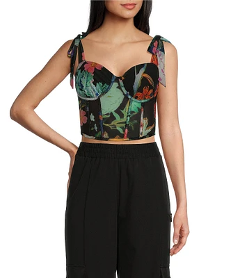 Guess Margot Sleeveless Floral Print Mesh Corset Top