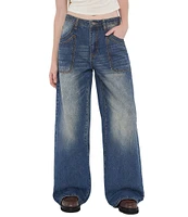 Guess Mid Rise Double Pocket Wide Leg Jeans