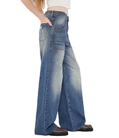 Guess Mid Rise Double Pocket Wide Leg Jeans