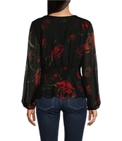 Guess Mishka Roses Print Long Sleeve Chiffon Top