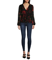 Guess Mishka Roses Print Long Sleeve Chiffon Top