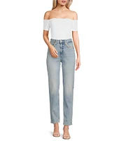 Guess Mom High Rise Straight Leg Embellished Pocket Jeans