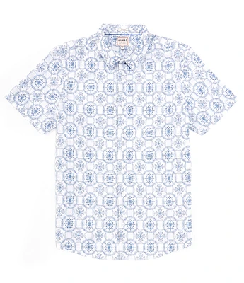 Guess Mosaic Embroidered Short Sleeve Woven Shirt