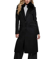 Guess Nancy Fit Faux Fur Collar Wool Blend Coat