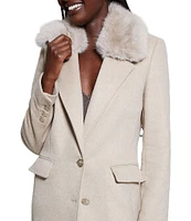 Guess Nancy Fit Faux Fur Collar Wool Blend Coat