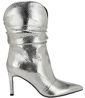 Guess Narissa2 Metallic Snake Embossed Slouchy Mid Calf Boots