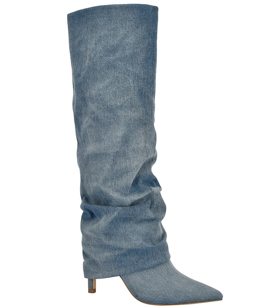 Guess Natha Denim Foldover Tall Boots