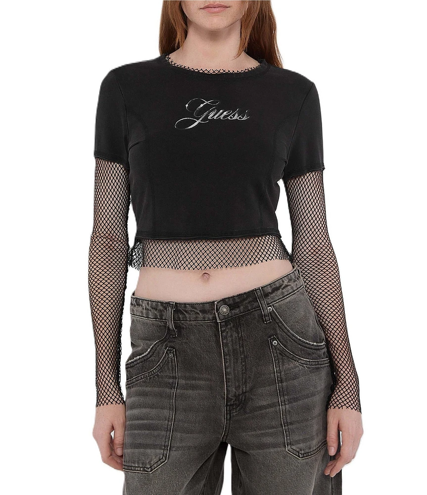 Guess Originals Layered Fishnet Graphic T-Shirt