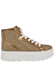 Guess Queenly Rhinestone Logo High Top Platform Sneakers