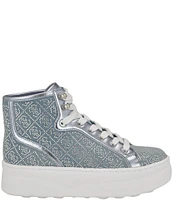 Guess Queenly2 Rhinestone Logo Denim High Top Platform Sneakers