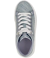 Guess Queenly2 Rhinestone Logo Denim High Top Platform Sneakers