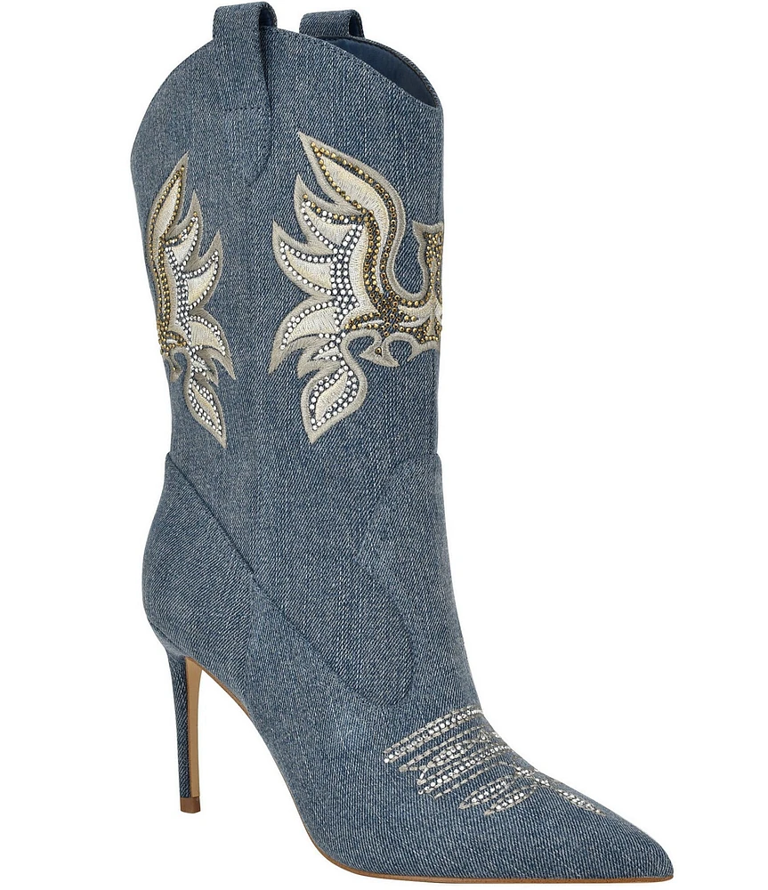 Guess Rasima Denim Rhinestone Western Boots