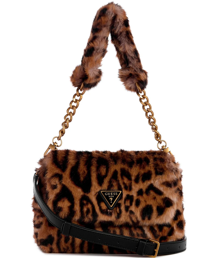 Guess Samia Leopard Faux Fur Flap Shoulder Bag