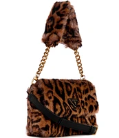 Guess Samia Leopard Faux Fur Flap Shoulder Bag