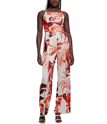 Guess Sana Tropical Printed Sleeveless Satin Jumpsuit