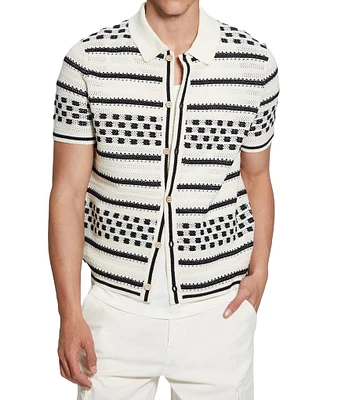 Guess Short Sleeve Checker Stripe Slater Polo Sweater