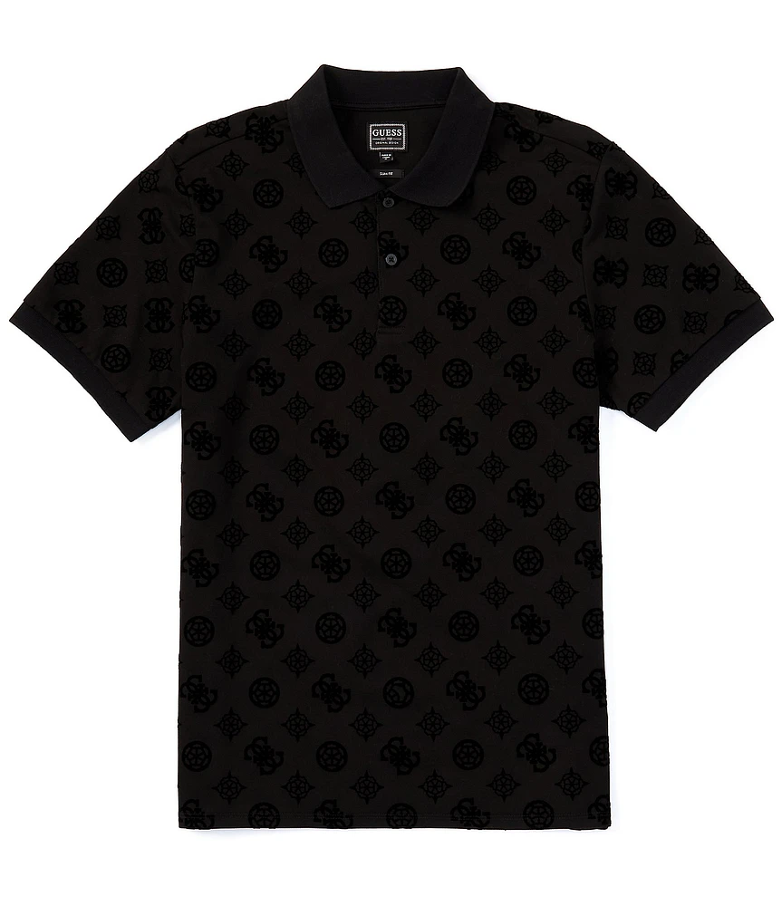 Guess Short Sleeve Flocked Pique Polo Shirt