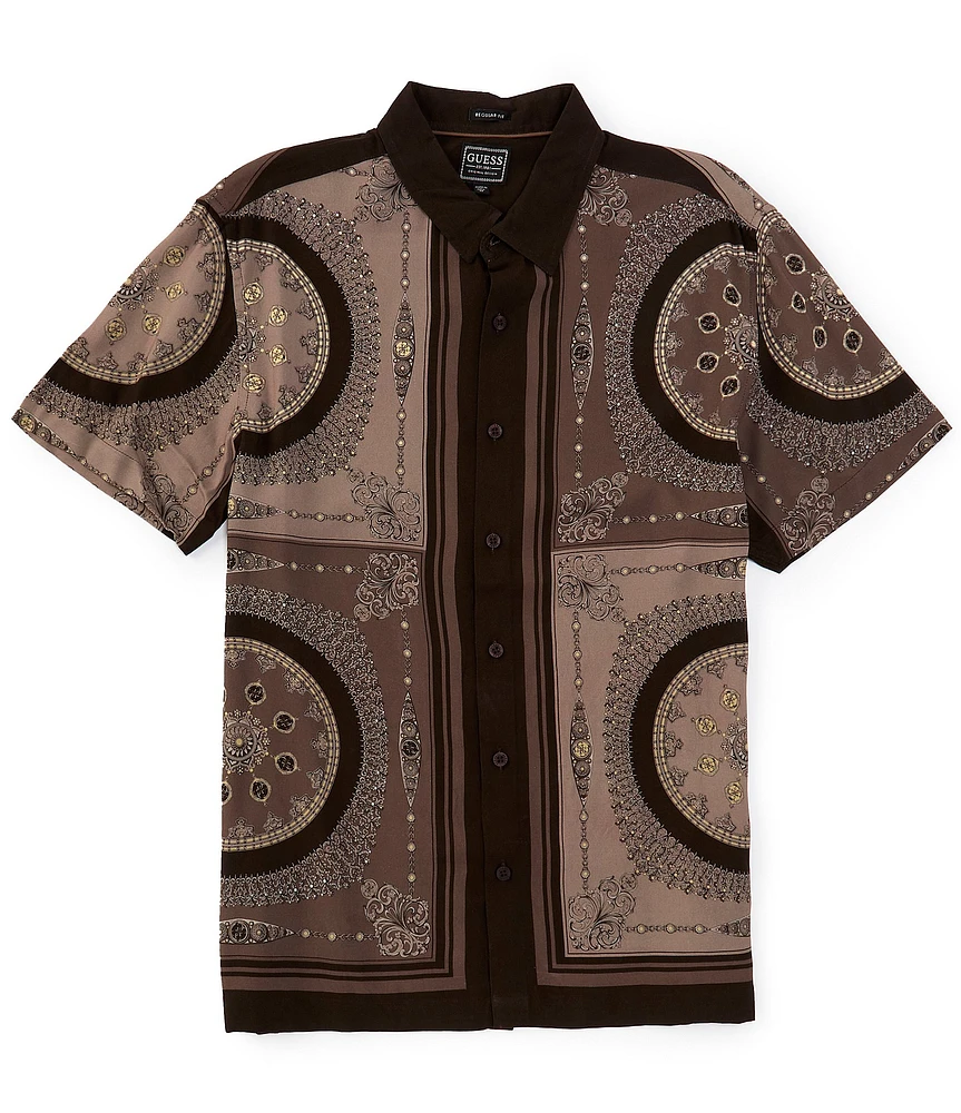 Guess Short Sleeve Medallion Printed Woven Shirt