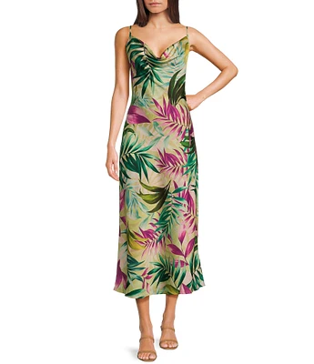 Guess Sleeveless Spaghetti Strap Akilina Tropical Floral Printed Dress