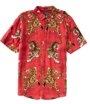 Guess Tiger/Bamboo Printed Short Sleeve Woven Shirt