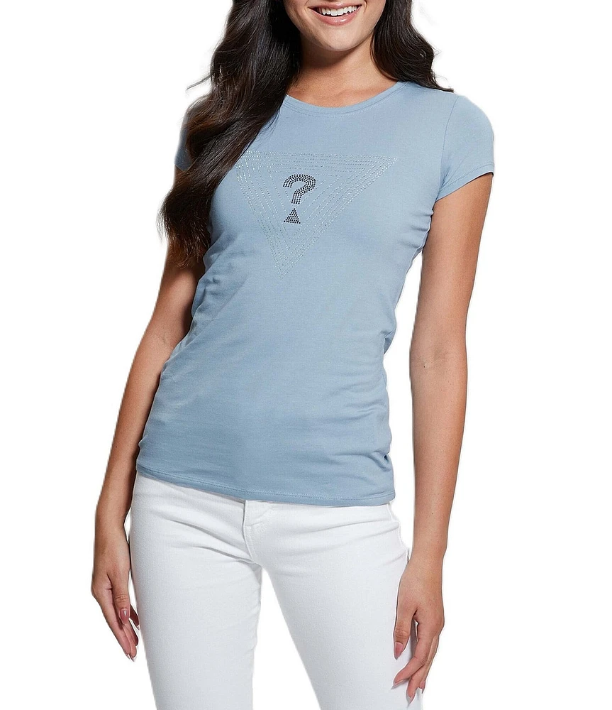 Guess Triangle Maze R3 Rhinestone Logo Short Sleeve T-Shirt