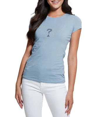 Guess Triangle Maze R3 Rhinestone Logo Short Sleeve T-Shirt