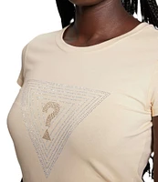 Guess Triangle Maze R3 Rhinestone Logo Short Sleeve T-Shirt