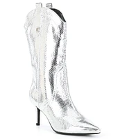 Guess Wurlie Metallic Snake Embossed Western Boots